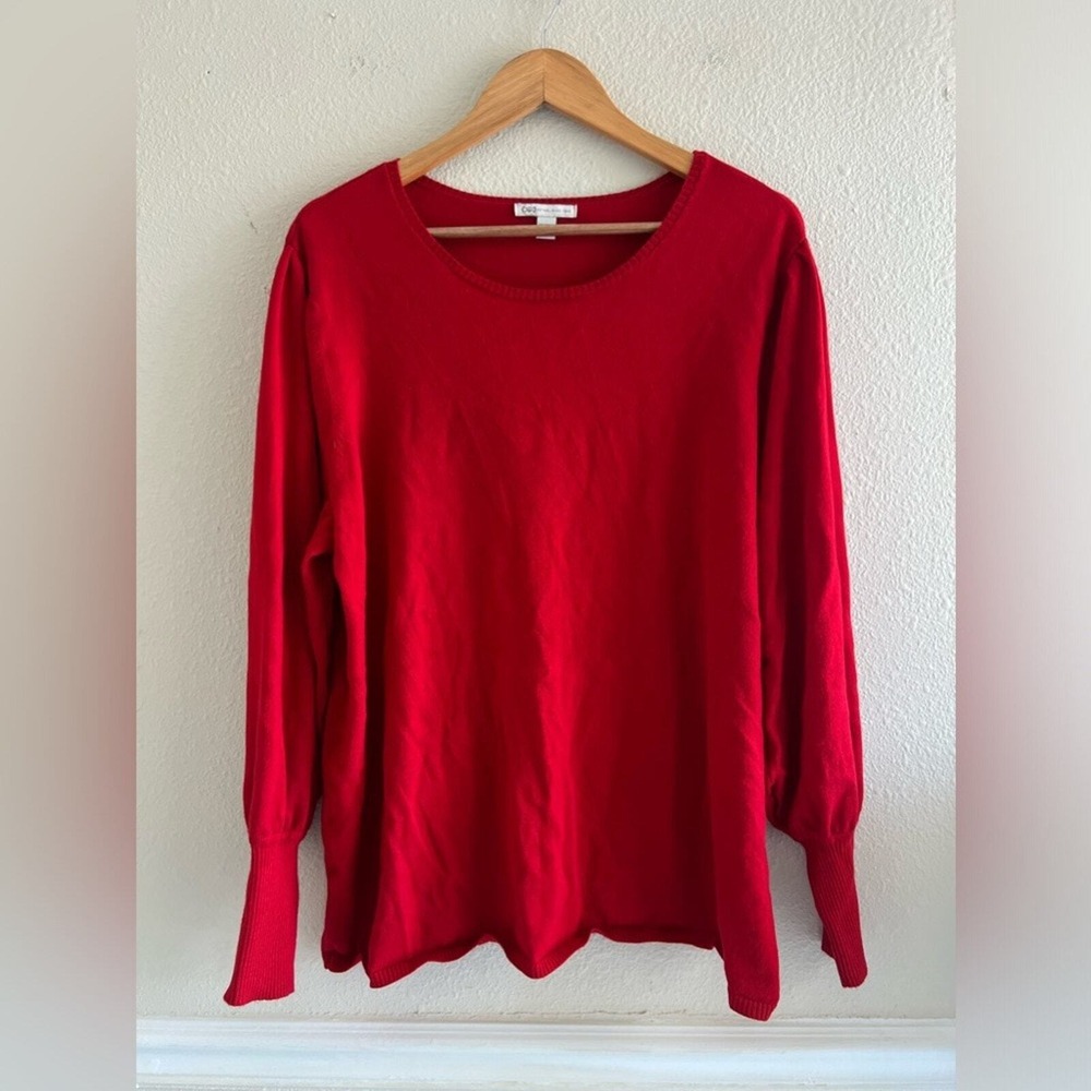 Cato Red Knit Sweater Plus Size 18/20W Bishop Sleeve Soft Cozy Boho Romantic